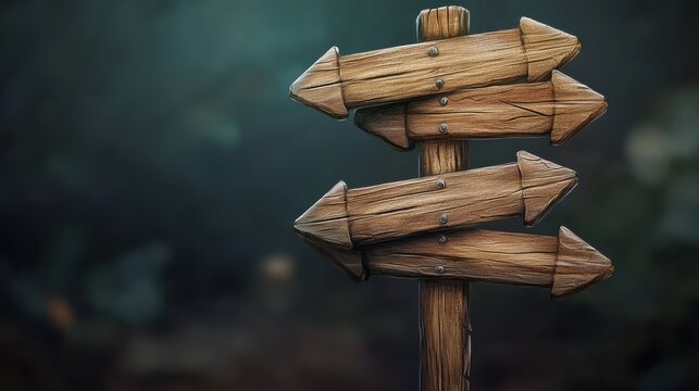 Wooden signpost with four arrows - help, support, advice, guidance - great for topics like frequently asked questions, customer support etc.