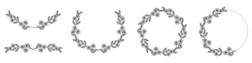 Luxury botanical wedding frame elements on white background. Set of circle shapes, glitters, eucalyptus leaves, leaf branches. Elegant foliage design for wedding, card, invitation, greeting.