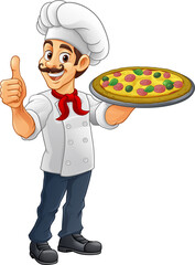 Chef Cartoon Pizza Cook Food Man Mascot Character