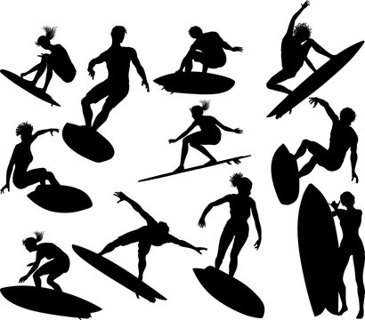 Surfer Surfboard Surfers Male Female Silhouettes