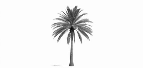 A single, majestic palm tree stands in isolation against a pure white background, summer, studio shot