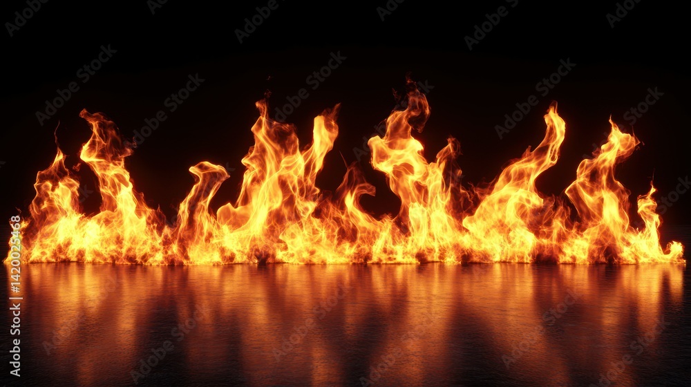 Poster a continuous horizontal flame reflecting on a glossy surface