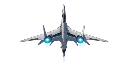 Naklejka premium Futuristic Aircraft Flying on White Background Art