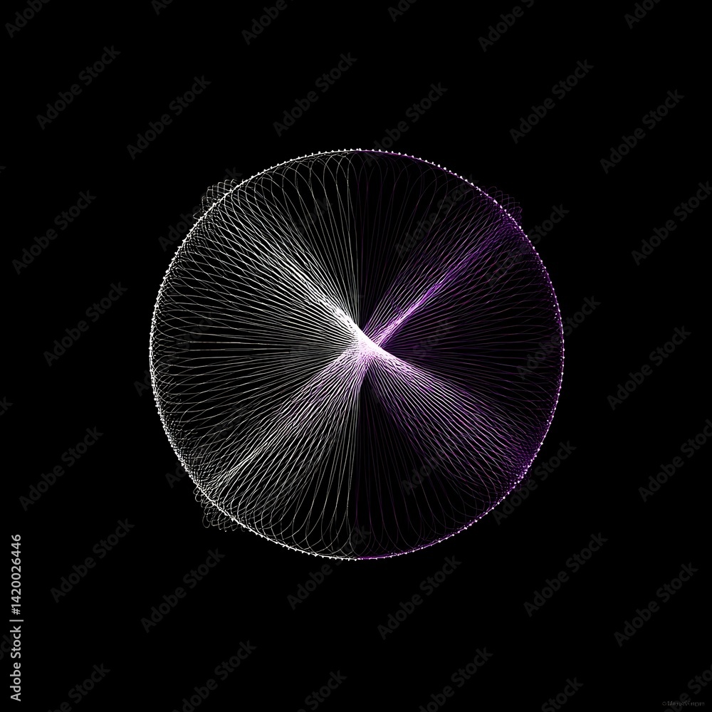 Poster circular abstract design with intersecting lines on black backdrop optical art and geometric shape.