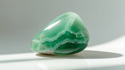 Green Aventurine Tumbled Stone Polished Gemstone With White Background Still Life