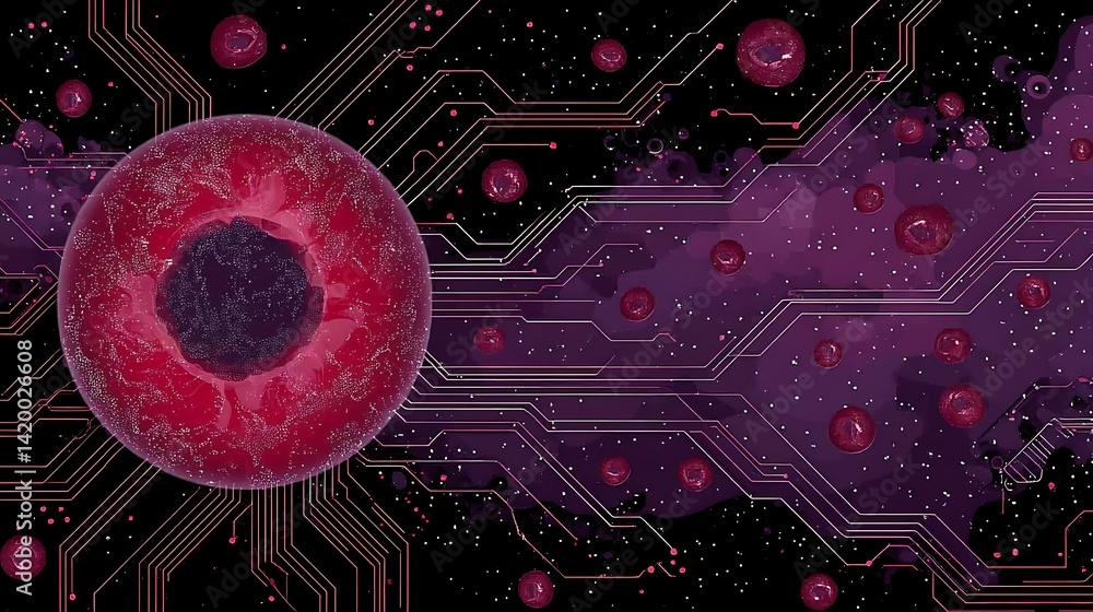 Poster circular bio data cell network concept with circuits futuristic technology visualization graphic