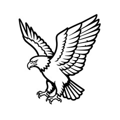 Fototapeta premium Eagle in Flight Black and White Illustration