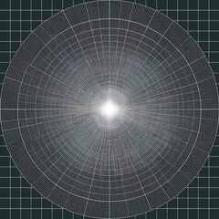 Fototapeta premium Circular Grid Pattern of White Lines on Dark Green Background for Design and Visual Arts