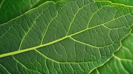 Fototapeta premium closeup tropical green leaf background. Flat lay, fresh wallpaper banner concept
