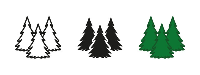 Forest icon. Pine trees vector illustration. Evergreen woodland symbol for nature scenes. Coniferous landscape pictogram. Outdoor environments and wilderness areas sign.