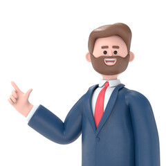 3D illustration of bearded american businessman Bob pushing on mockup.Transparent Background Mockup.Supports PNG files with transparent backgrounds.