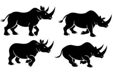 set of Rhino vector silhouette illustration isolated on white background
