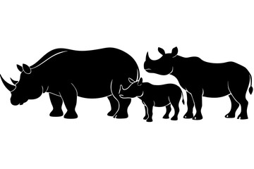 set of Rhino vector silhouette illustration isolated on white background