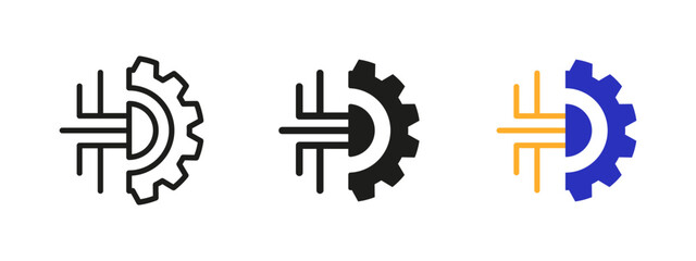 Technology gear icon. Half gear and circuit lines vector illustration. Symbol of digital innovation and engineering. Modern mechanics and automation concept. Industrial and technological development.