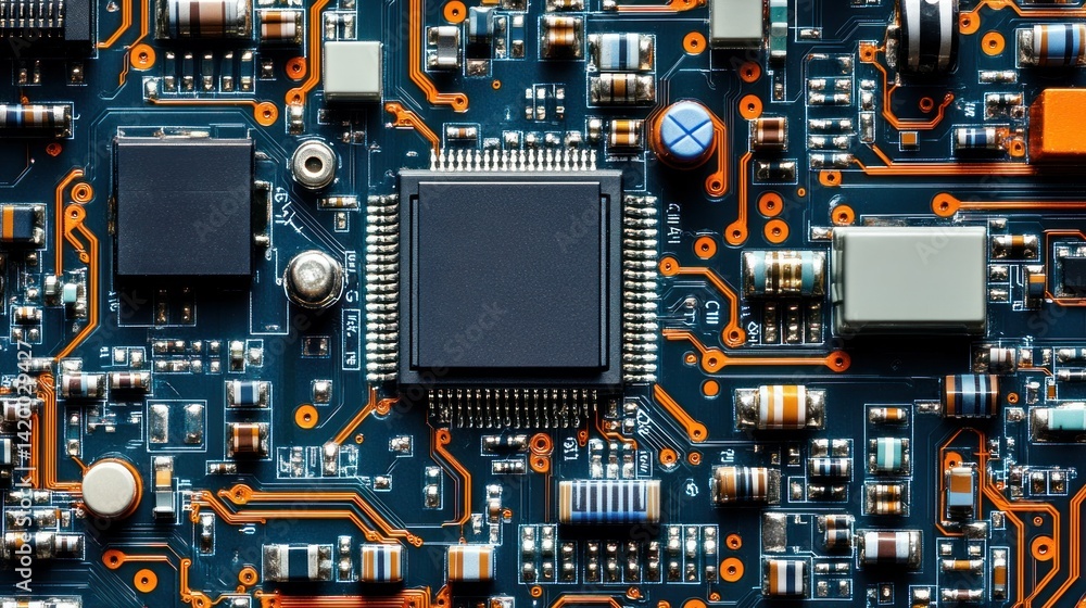 Poster a close up view of a complex circuit board design