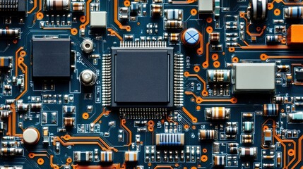 A close up view of a complex circuit board design