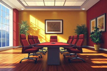 2d vector style Office conference room.