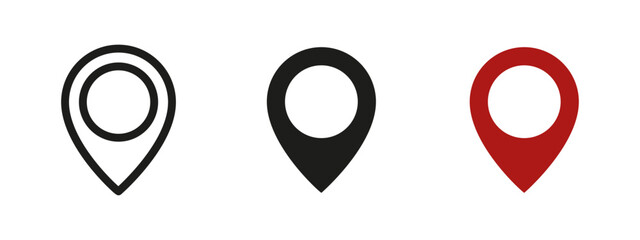 Location pin icon. Map marker vector illustration. Symbol of position and navigation on digital maps. GPS route and geolocation pictogram. Travel and destination point indicator sign.