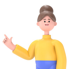 3D illustration of Asian woman Angela pushing on mockup.Transparent Background Mockup.Supports PNG files with transparent backgrounds.