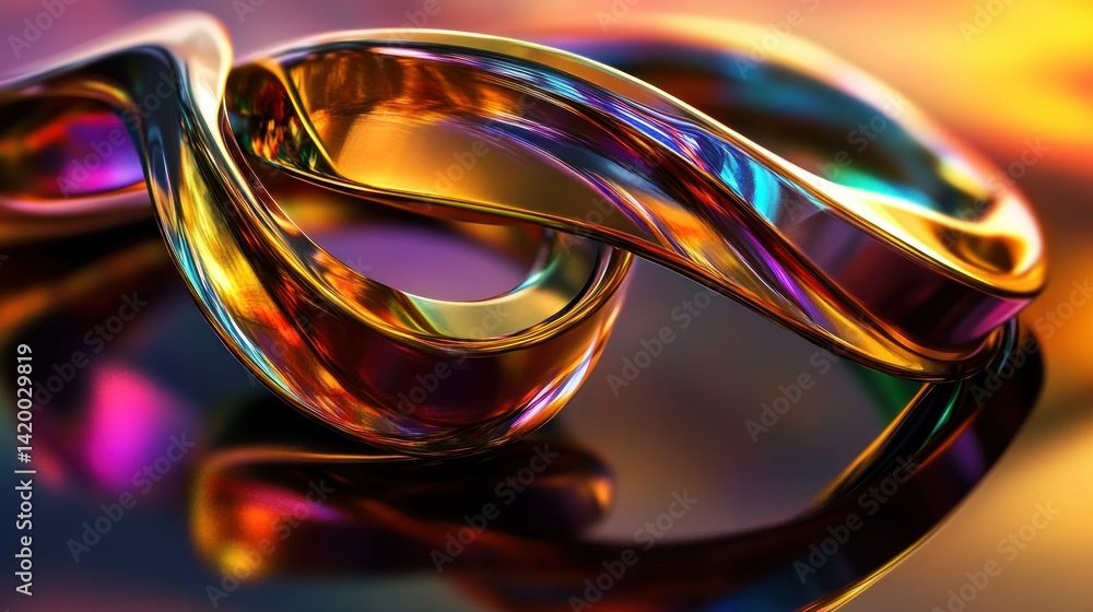 Poster an abstract rendering showcases a colorful ribbon form with reflection