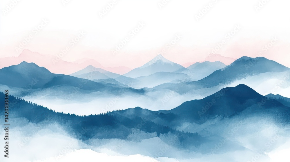 Poster minimal abstract landscape background vector. mountain background with watercolor texture . vector a