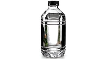 Clear Bottled Water Hydration Container Isolated on White Backdrop Refreshment Source for Drinking.