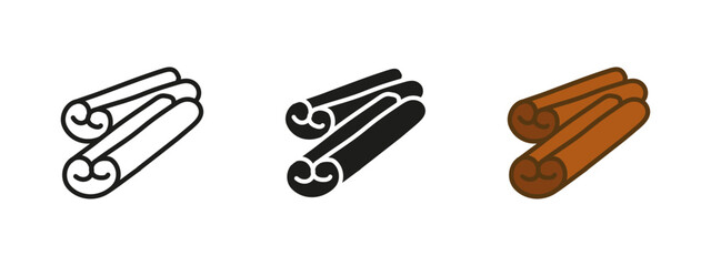 Cinnamon icon. Rolled spice sticks vector illustration. Aromatic brown seasoning used in cooking and baking. Flavorful ingredient pictogram for sweet dishes, herbal blends and warm kitchen concepts.