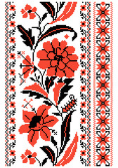 Slavic ornament with motifs of flowers, nature, growth and rebirth. Repeating pattern in red and white traditional colors.