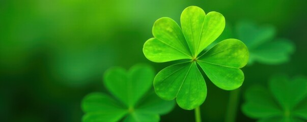 close-up of four-leafed clover with green leaves, herb, floral