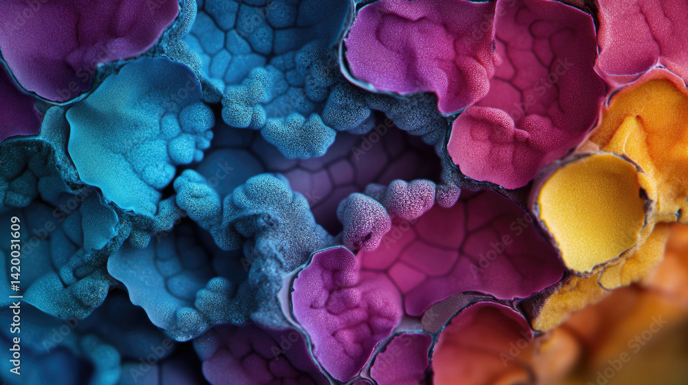 Poster exploring crystalline structures in engineered materials a detailed close-up of vibrant textures und