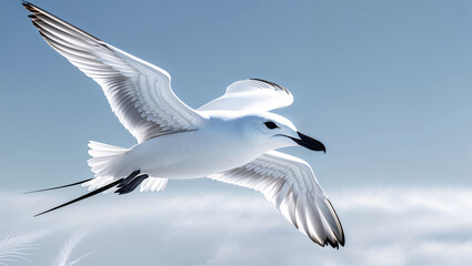 Obraz premium White Tern Soaring Through Pale Blue Sky Elegant Bird In Flight