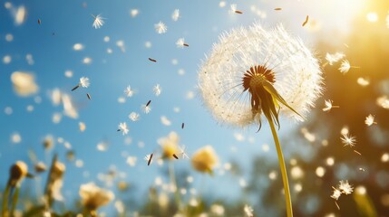Airborne pollen particles floating in the air, representing seasonal allergies and hay fever, a common issue for millions worldwide.