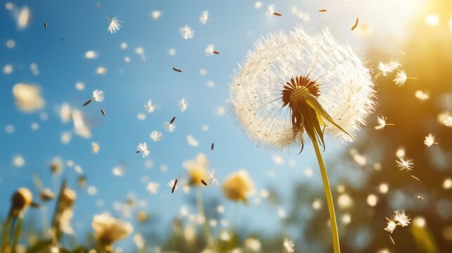 Airborne pollen particles floating in the air, representing seasonal allergies and hay fever, a common issue for millions worldwide.