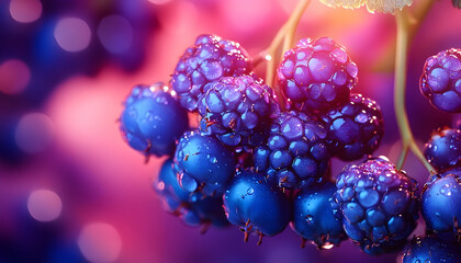 Blurry colorful purple blue berries close up photo