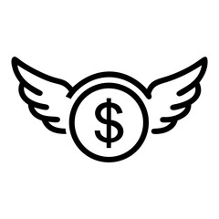 Black dollar sign with wings logo symbol, finance and wealth concept