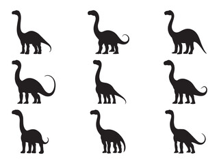 Set of diplodocus vector silhouette