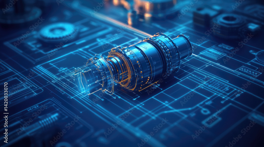 Poster innovative mechanical system design engineering lab abstract blueprint content -tech environment det
