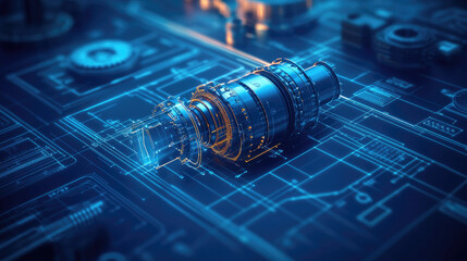 Innovative mechanical system design engineering lab abstract blueprint content -tech environment detailed viewpoint modern tech concept