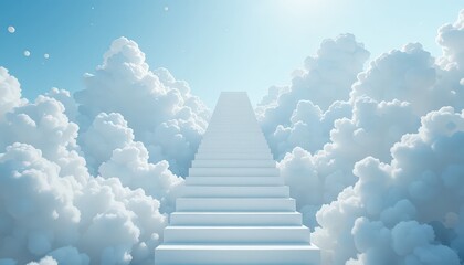 Stairway Leading Into Bright Clouds Under Sunny Sky