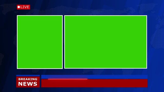 Breaking news green screen mockup with Lower third, green screen reporting breaking news in tv channel studio, news in broadcasting studio with green screen livet text with lower third bar animation
