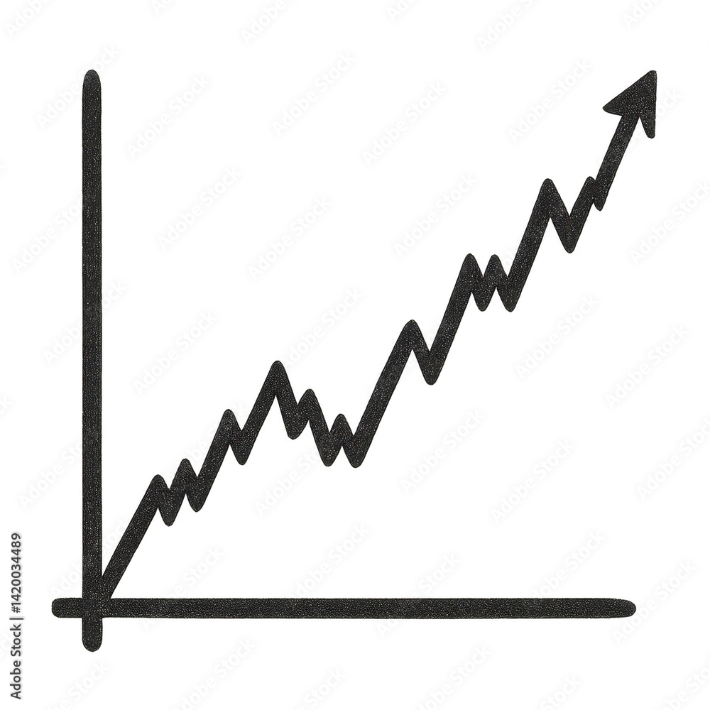 Poster simple stock chart cutout with rising trend line for data visualization