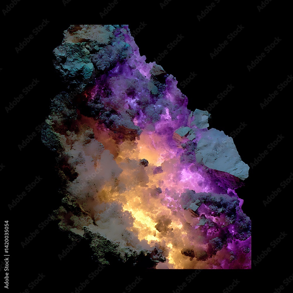 Poster colorful cosmic cloudscape with nebula dust clusters and celestial formations artistic design
