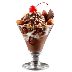 Chocolate sundae in a glass dish  isolated die cut 