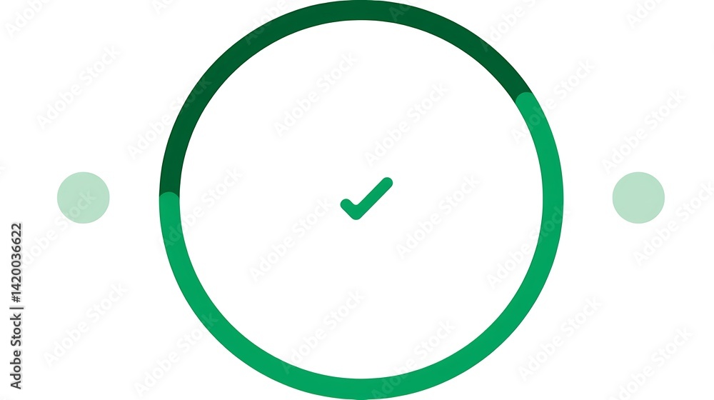 Poster completed circular progress icon with check mark in green visual graphic design element template.