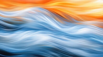 Abstract Waves of Colorful Water Flowing at Sunset