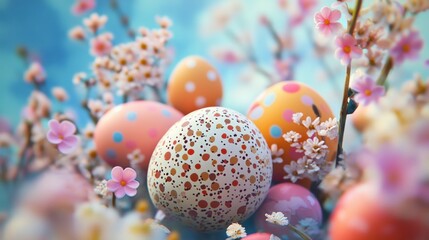 colorful easter eggs with flowers, generative ai
