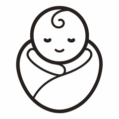 new born baby sleep line art vector icon on white background