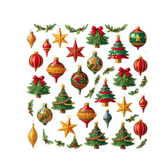 set of christmas decorations and elements vector icons isolated on white background