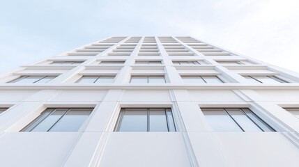 Fototapeta premium Modern high-rise building facade. Clean lines and evenly spaced windows on a white exterior
