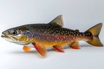 Vibrant brook trout on white background showcasing colorful scales and fins